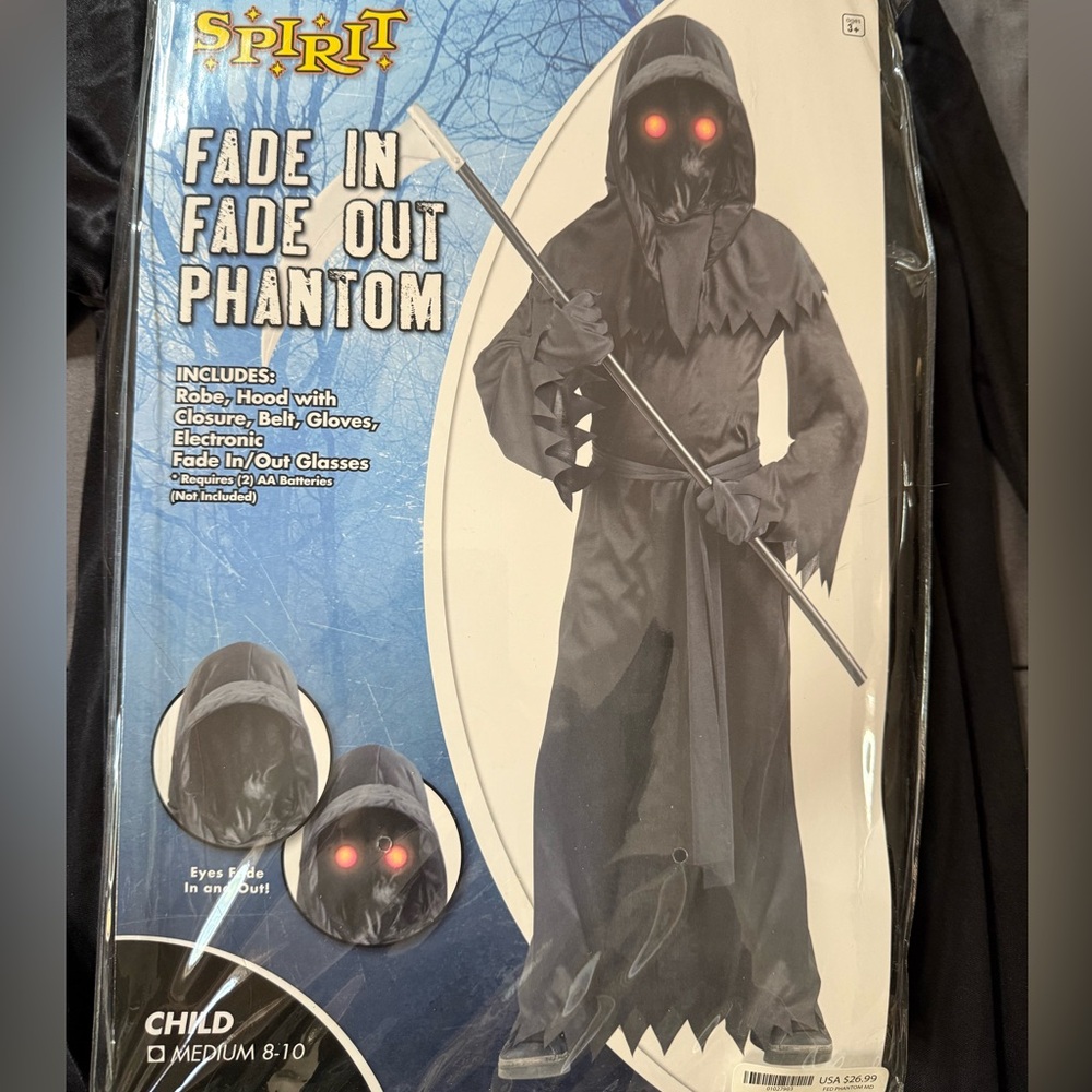 Spirit Halloween Fade In Fade Out Phantom Costume for Kids - Size 8-10